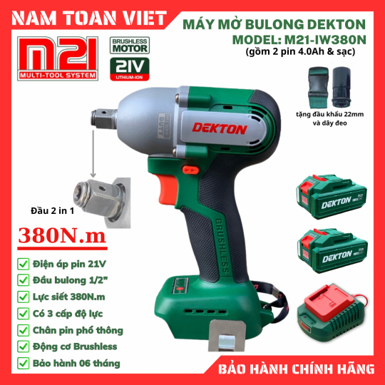 Máy Siết Bulong 2 Trong 1 Dekton M21-IW380N (Gồm 2 Pin 4.0Ah & Sạc)