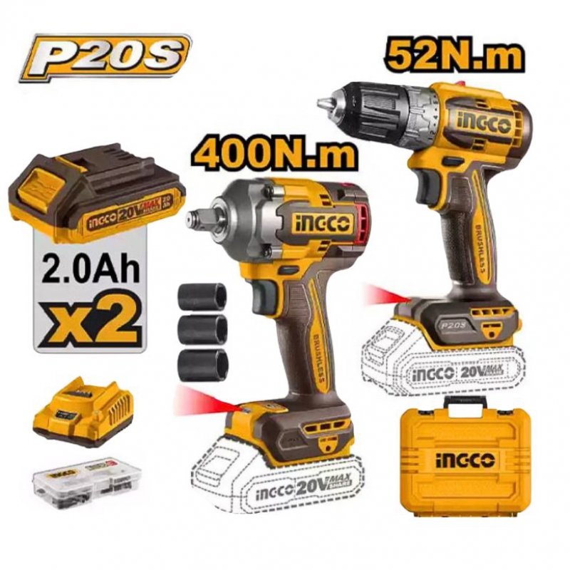 Bộ combo Máy khoan & máy siết bu lông dùng pin 20V INGCO CKLI20271