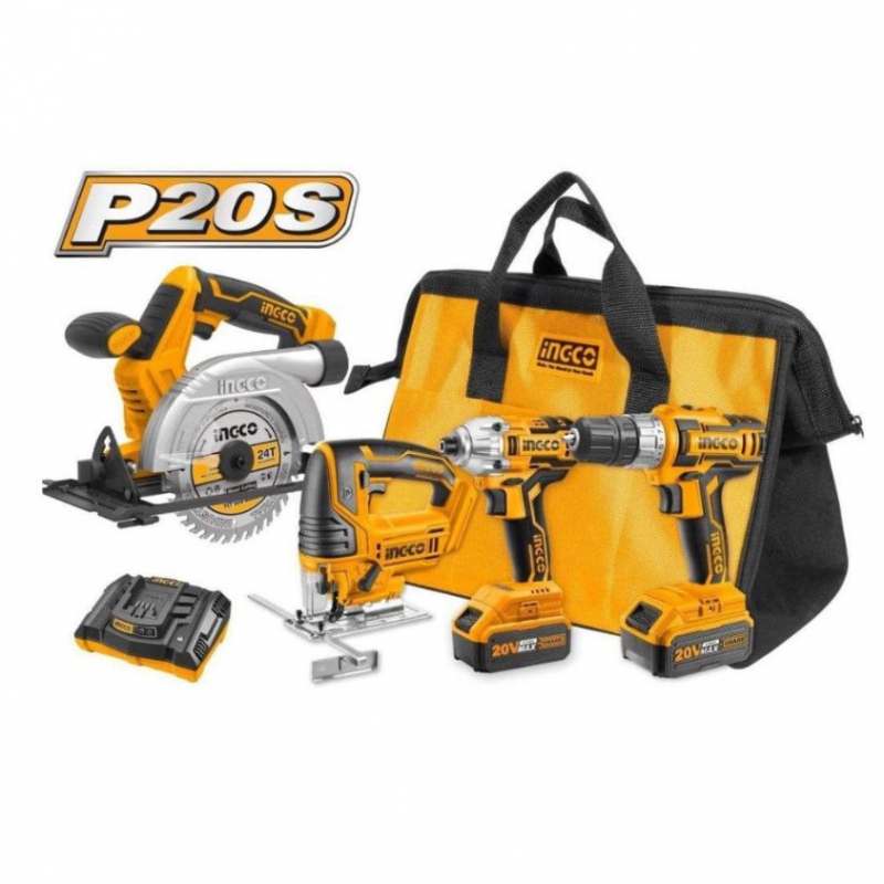 Bộ combo máy khoan & siết vít & cưa lọng & cưa gỗ dùng pin 20V INGCO CKLI2010