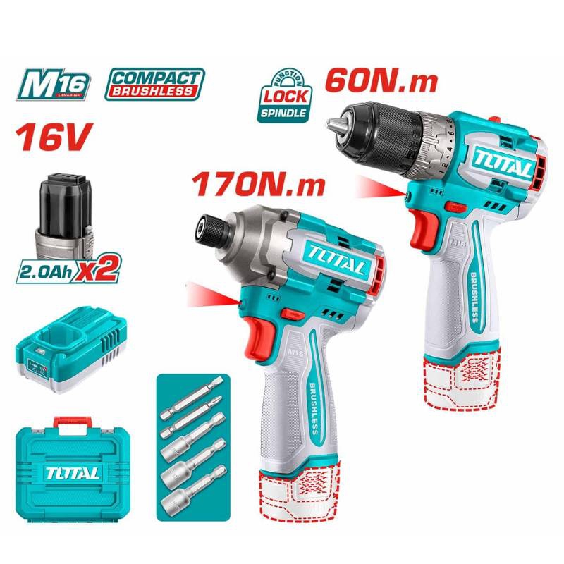 Combo Máy Khoan Và Vặn Vít Dùng Pin 16V Total TOSLI240968