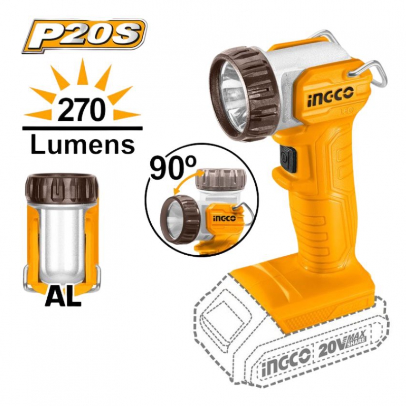 Đèn làm việc dùng pin 20V- 5W (không kèm pin và sạc) INGCO CWLI2038