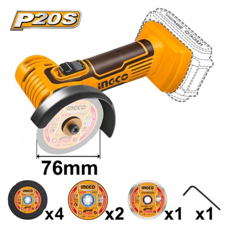 Máy cắt mài mini dùng pin 20V (không kèm pin và sạc) INGCO CAGLI7601