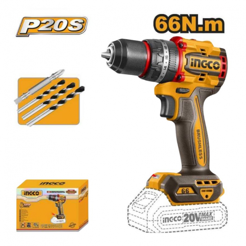 Máy khoan búa dùng pin 20V- 66Nm (không kèm pin và sạc) INGCO CIDLI206681