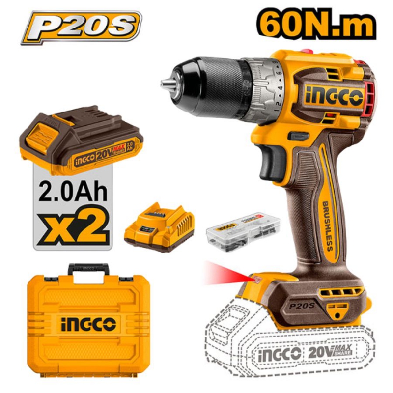 Máy khoan dùng pin 20V- 60Nm INGCO CDLI20602 