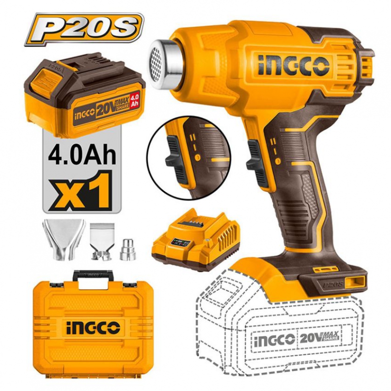Máy thổi nhiệt dùng pin 20V INGCO HGLI20025
