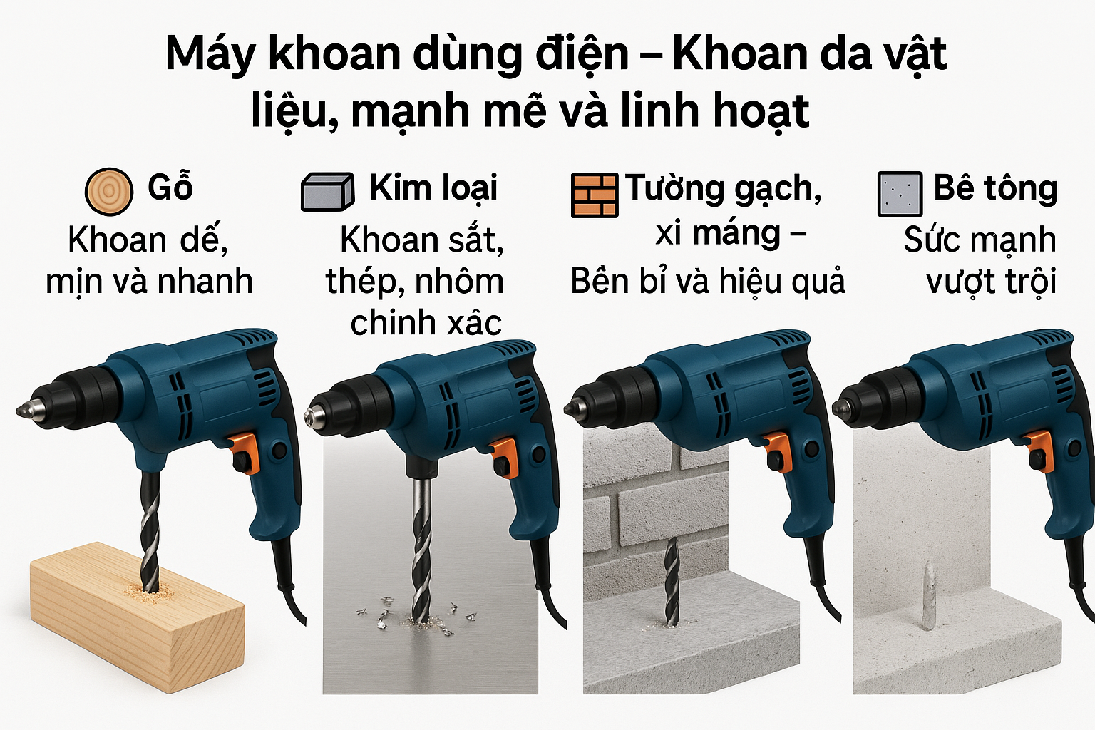 Máy có thể khoan trên những vật liệu nào?