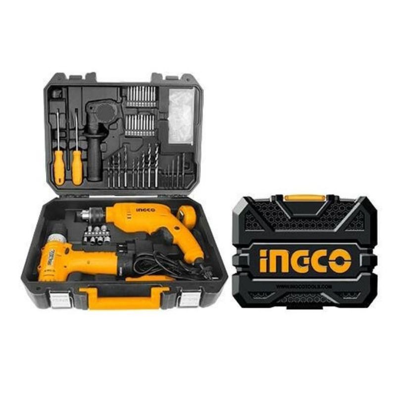 Bộ 108 món dụng cụ gia đình INGCO HKTHP11081( gồm 1 máy khoan pin 12V CDLI12415, Máy khoan búa ID6808)