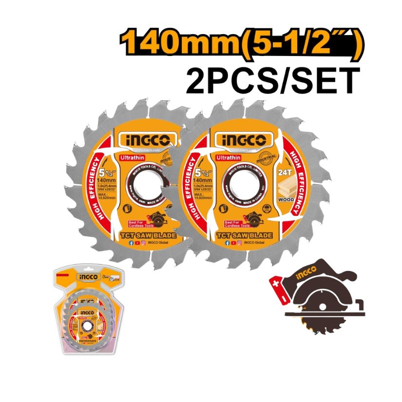 Bộ 2 lưỡi cưa TCT siêu mỏng 140mmx24T (5- 1/2") INGCO TSB1403