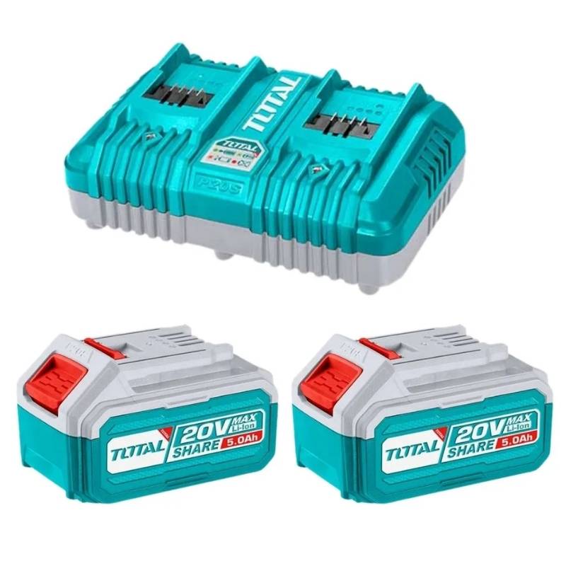 Bộ 2 Pin 20V 5.0Ah Và Sạc Nhanh 2 Cổng 4A Total TFBCPK2425