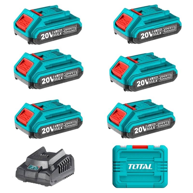 Bộ 6 pin 2.0Ah và 1 sạc P20S Total TFBCLI2062