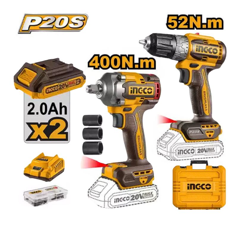 Bộ combo Máy khoan & máy siết bu lông dùng pin 20V INGCO CKLI20271