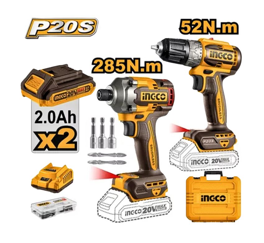 Bộ combo Máy khoan & máy siết vít dùng pin 20V INGCO CKLI20272
