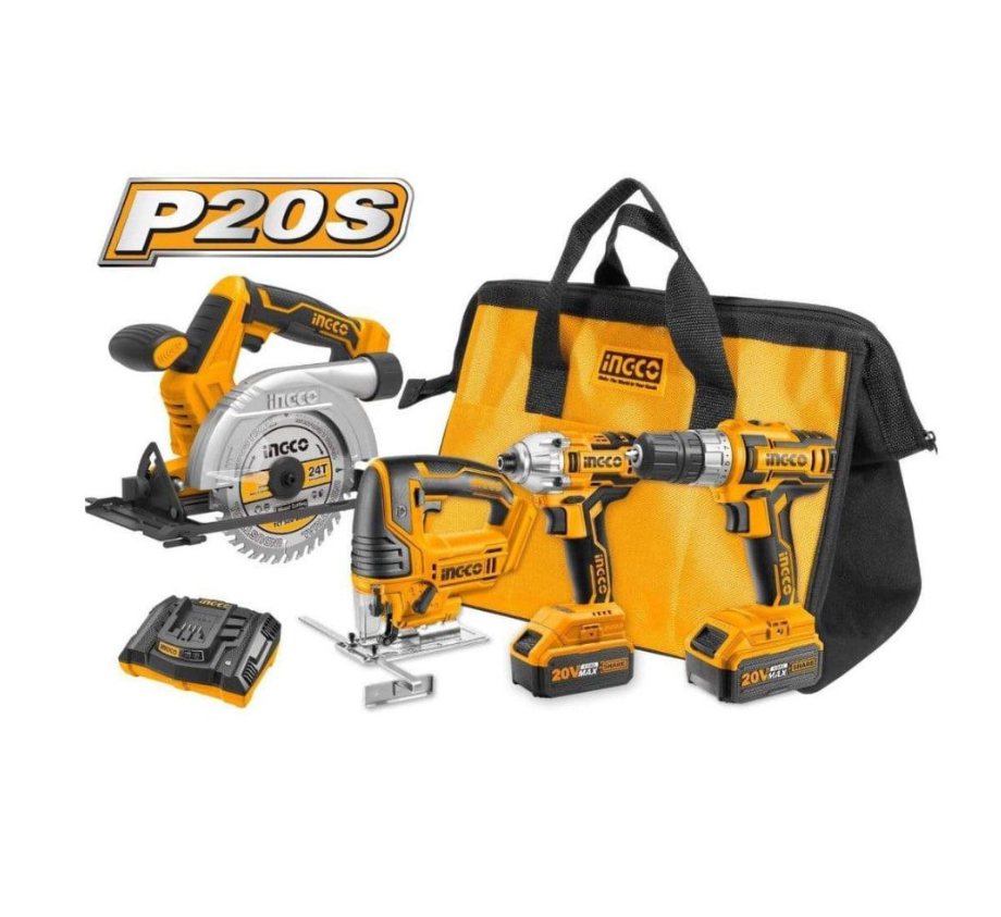 Bộ combo máy khoan & siết vít & cưa lọng & cưa gỗ dùng pin 20V INGCO CKLI2010