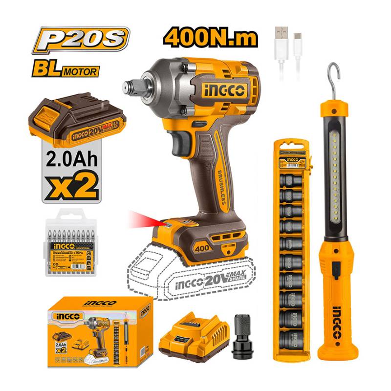 Bộ combo máy siết bu lông dùng pin 20V CIWLI2040 & đèn pin HWLI35261