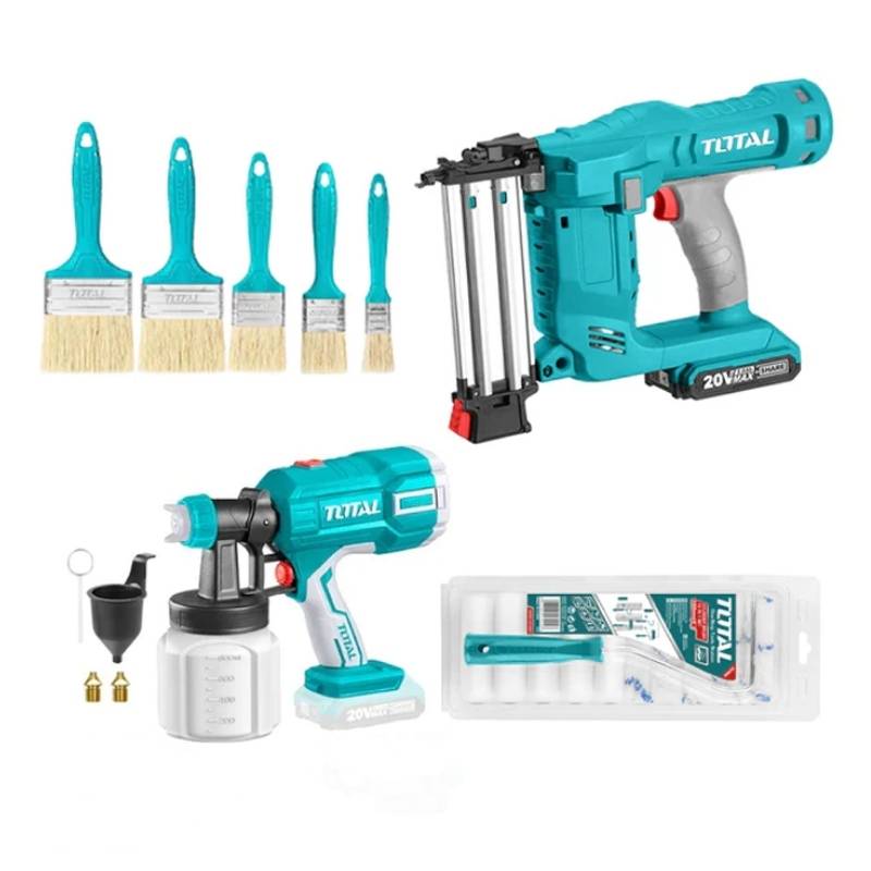 Bộ combo súng bắn đinh TCBNLI2016 máy phun sơn TCSGLI20406 dùng pin 20V Total TOSLI23054