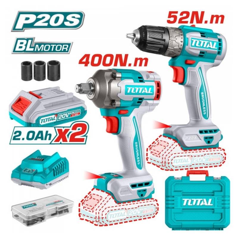 Combo máy khoan và máy vặn bu lông pin 20V Total TCKLI20271 