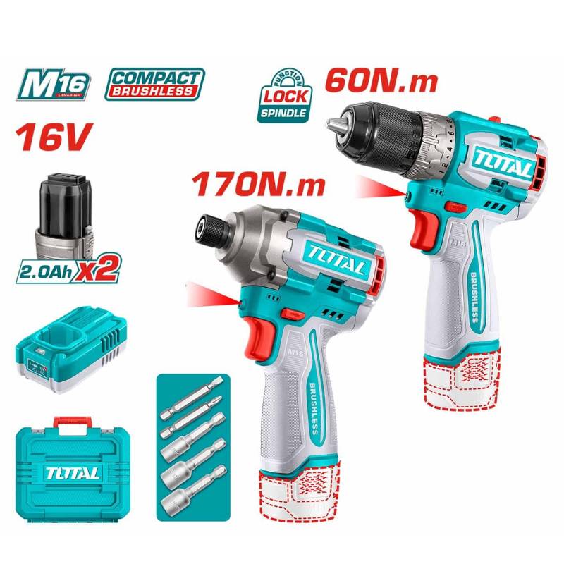 Combo Máy Khoan Và Vặn Vít Dùng Pin 16V Total TOSLI240968