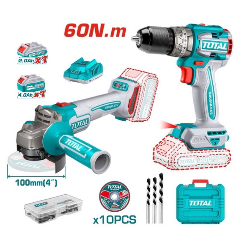 Combo máy mài góc & máy khoan búa Total TCKLI2027310