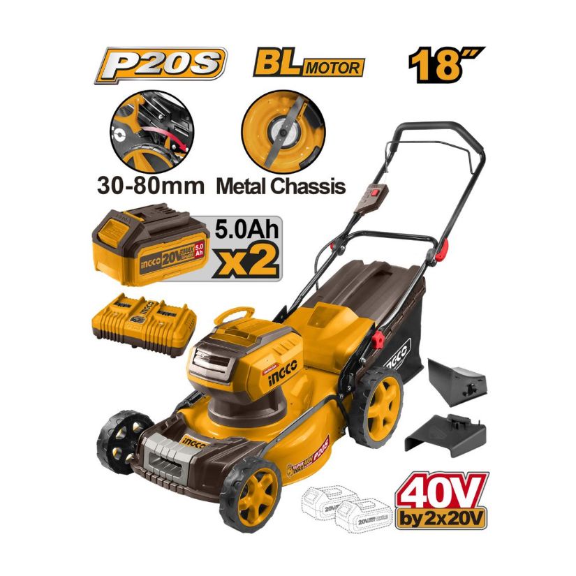 Máy cắt cỏ dùng pin 2x20V-460mm INGCO LMLI20186