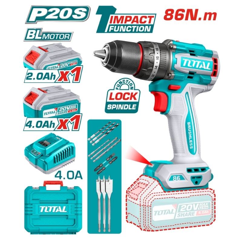 Máy khoan búa dùng pin 20V Total TIDLI20868