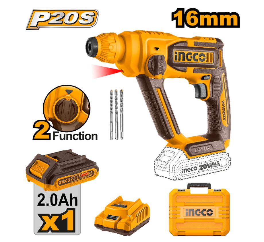 Máy khoan đục dùng pin 20V- 16mm INGCO CRHLI201681